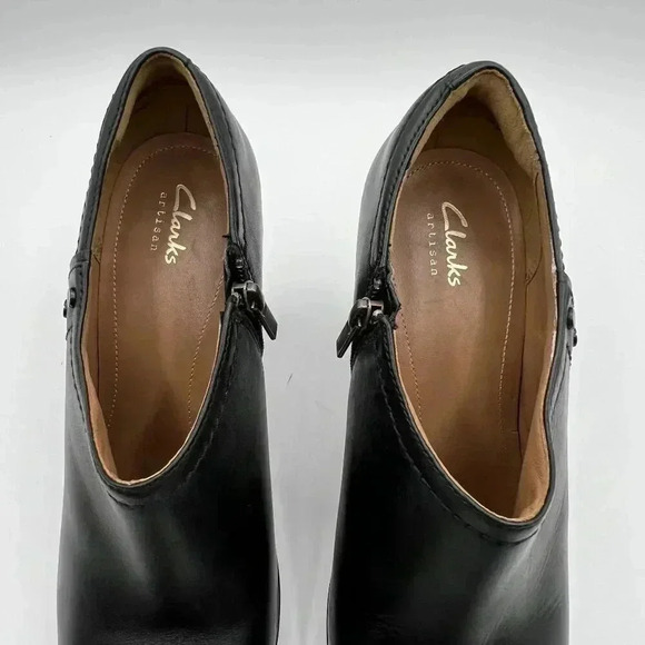 Clarks Lida Palmer Black Leather Stacked Heel Ankle Dress Bootie Womens Size 9 M - Picture 4 of 13